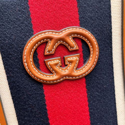Gucci Ophidia Tote Bag Canvas Calfskin White Brown Red