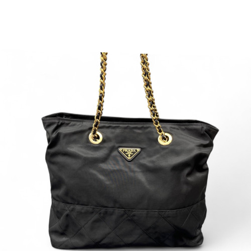 Prada Chain Hobo Nylon Black