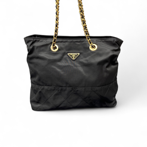 Prada Chain Hobo Nylon Black