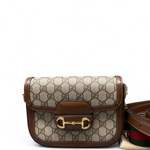 Gucci Small Horsebit 1955 GG Supreme Monogram Brown Beige