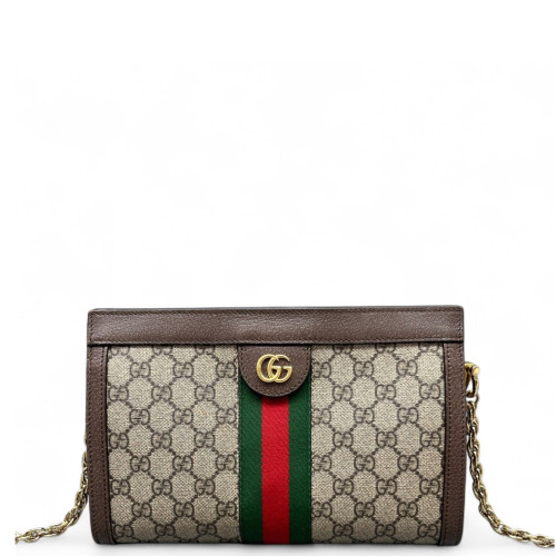 Gucci Small Ophidia Chain Shoulder Bag GG Supreme Monogram Beige Brown Green