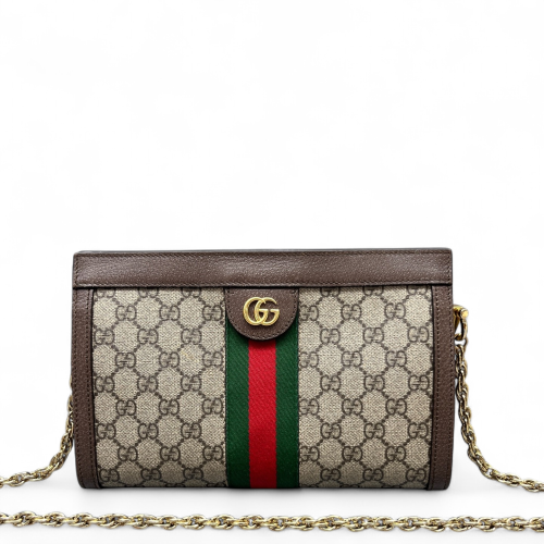 Gucci Small Ophidia Chain Shoulder Bag GG Supreme Monogram Beige Brown Green