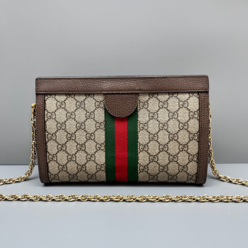 Gucci Small Ophidia Chain Shoulder Bag GG Supreme Monogram Beige Brown Green