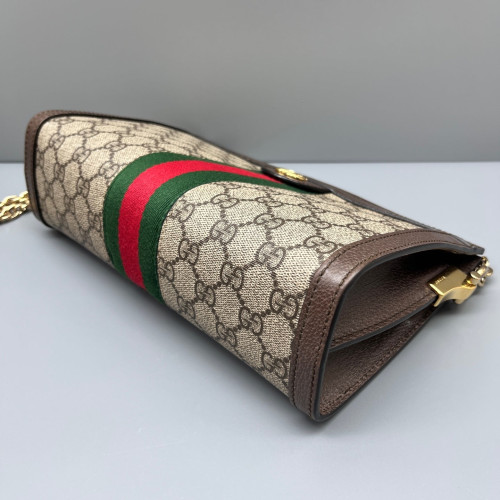 Gucci Small Ophidia Chain Shoulder Bag GG Supreme Monogram Beige Brown Green