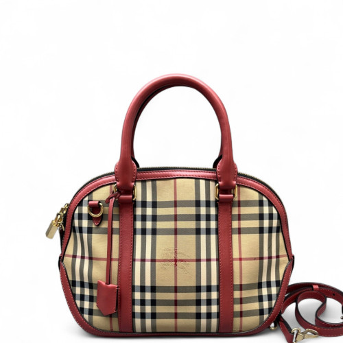 Burberry Small Orchard Bowling Bag House Check Beige Red Black