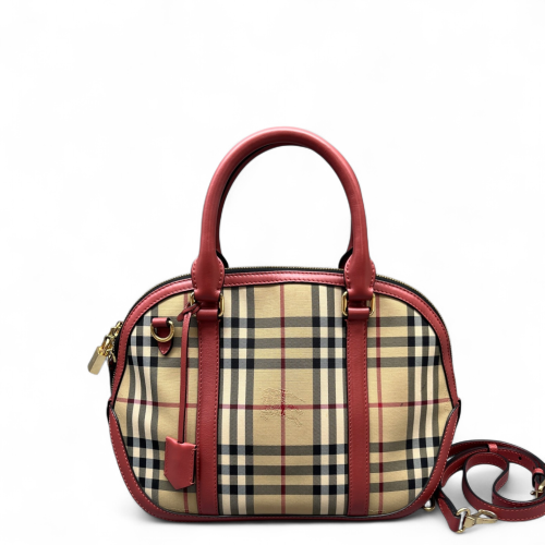 Burberry Small Orchard Bowling Bag House Check Beige Red Black