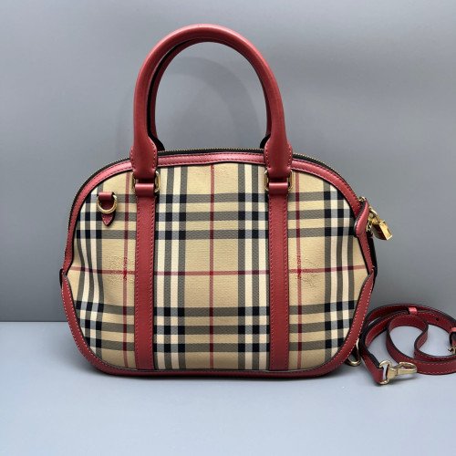 Burberry Small Orchard Bowling Bag House Check Beige Red Black