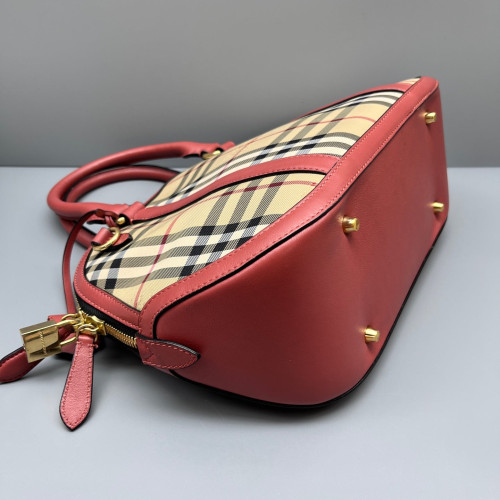 Burberry Small Orchard Bowling Bag House Check Beige Red Black