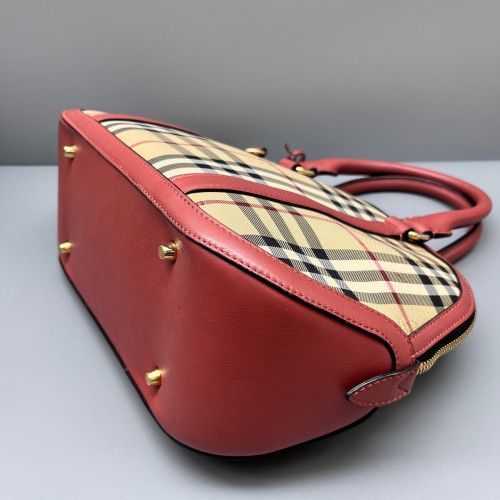 Burberry Small Orchard Bowling Bag House Check Beige Red Black