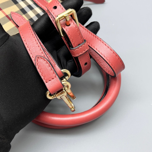 Burberry Small Orchard Bowling Bag House Check Beige Red Black