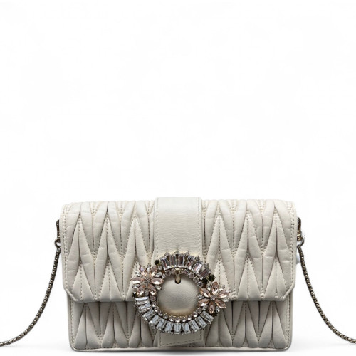 Miu Miu Crystal Shoulder Bag Calfskin White