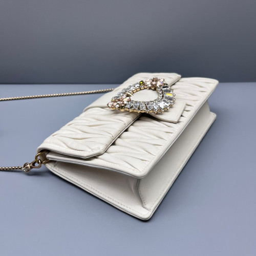 Miu Miu Crystal Shoulder Bag Calfskin White