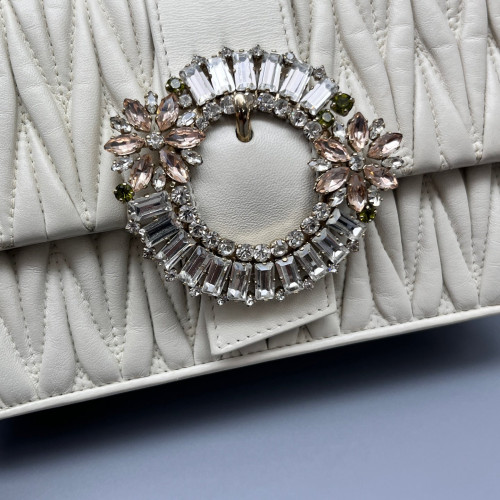 Miu Miu Crystal Shoulder Bag Calfskin White