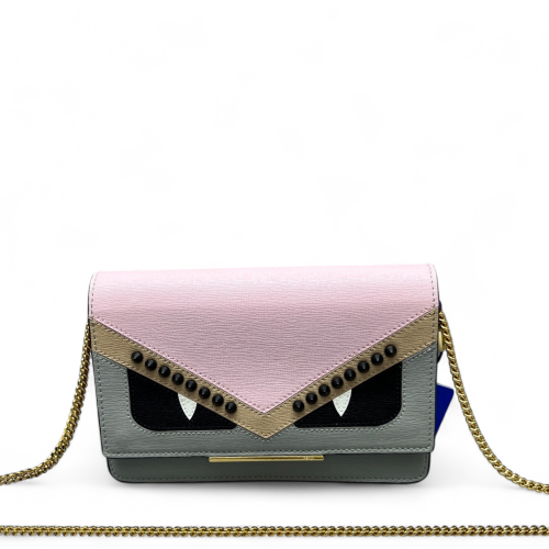 Fendi Monster Eyes Wallet On Chain Calfskin Pink Grey Beige