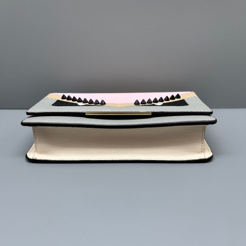 Fendi Monster Eyes Wallet On Chain Calfskin Pink Grey Beige