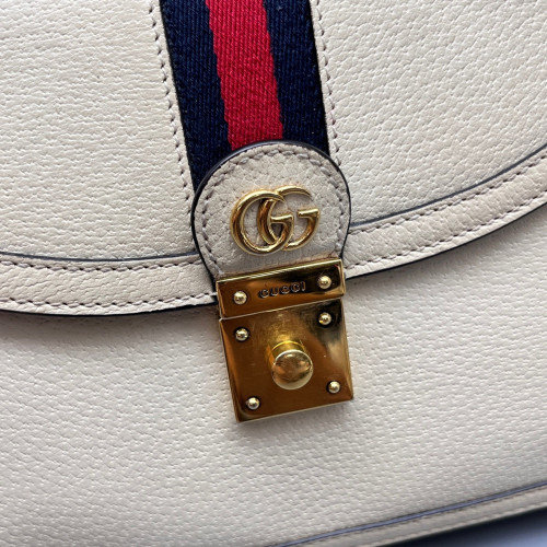 Gucci Web Medium Ophidia Padlock Top Handle Calfskin Beige