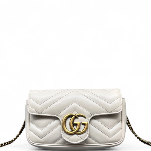 Gucci Matelasse Super Mini GG Marmont Calfskin White