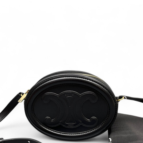 Celine Triomphe Triomphe Oval Crossbody Bag Smooth Calfskin Black