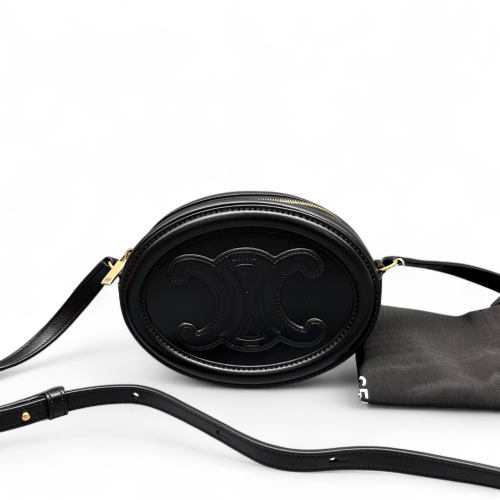 Celine Triomphe Triomphe Oval Crossbody Bag Smooth Calfskin Black