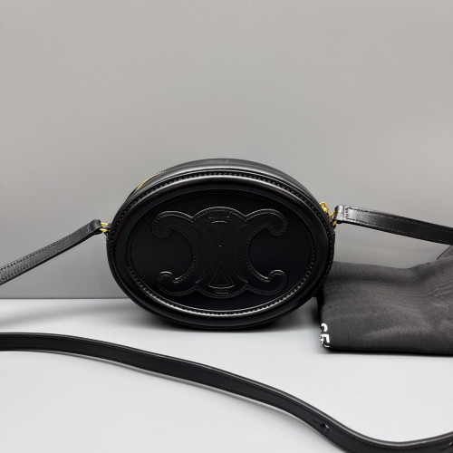 Celine Triomphe Triomphe Oval Crossbody Bag Smooth Calfskin Black