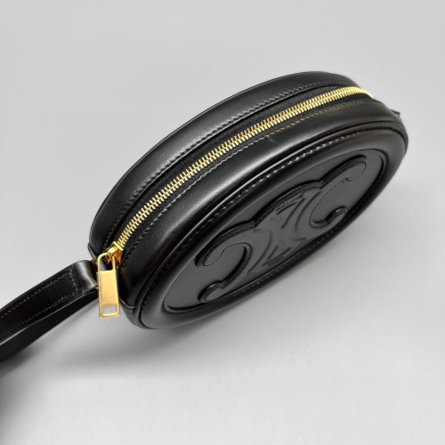 Celine Triomphe Triomphe Oval Crossbody Bag Smooth Calfskin Black