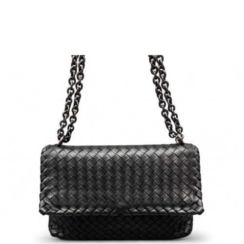 Bottega Veneta Medium Olimpia Shoulder Bag Calfskin Intrecciato Black