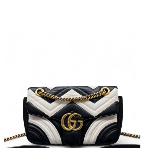 Gucci Matelasse Small GG Marmont Calfskin Black White Gucci Matelasse Small GG Marmont Calfskin Black White