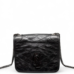 Yves Saint Laurent Mini Niki Chain Pull Up Leather Black