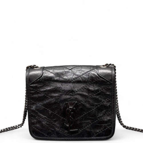 Yves Saint Laurent Mini Niki Chain Pull Up Leather Black