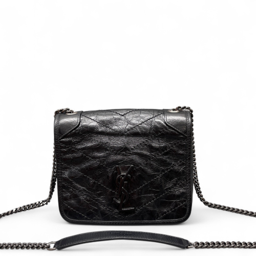 Yves Saint Laurent Mini Niki Chain Pull Up Leather Black