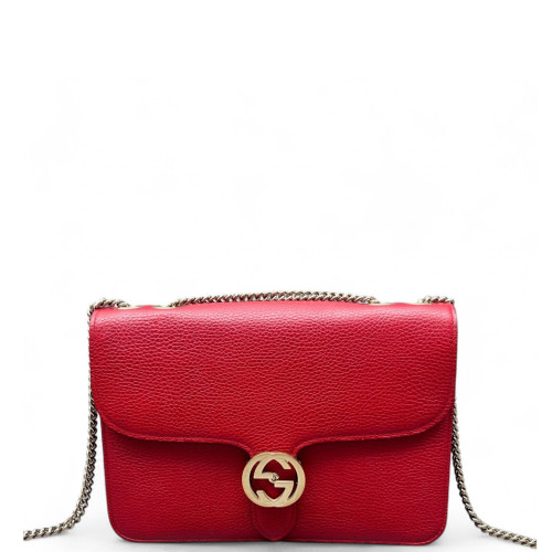 Gucci Medium Interlocking G Shoulder Bag Grained Calfskin Red