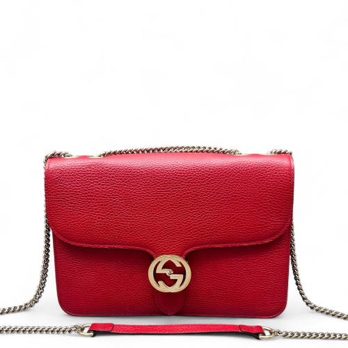 Gucci Medium Interlocking G Shoulder Bag Grained Calfskin Red
