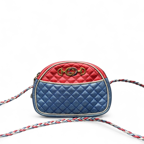 Gucci Crossbody Bag Calfskin Red Blue Silver