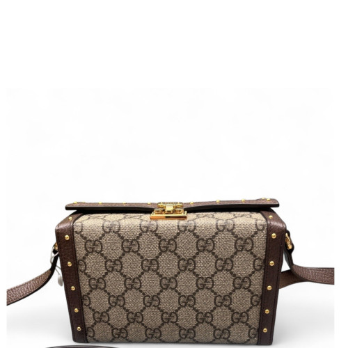Gucci Studded Box Bag GG Supreme Monogram Brown Beige Gucci Studded Box Bag GG Supreme Monogram Brown Beige