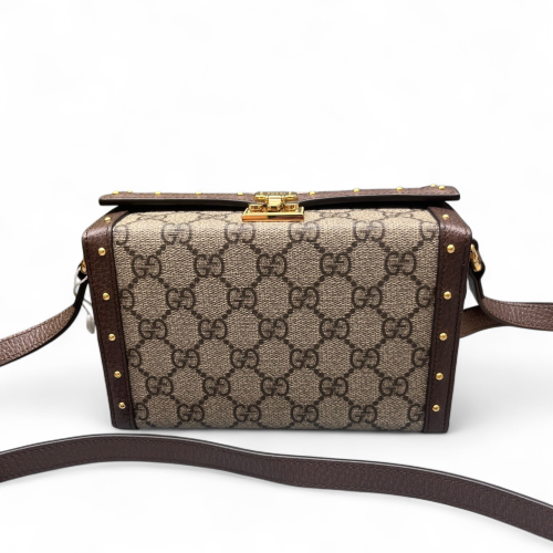Gucci Studded Box Bag GG Supreme Monogram Brown Beige Gucci Studded Box Bag GG Supreme Monogram Brown Beige