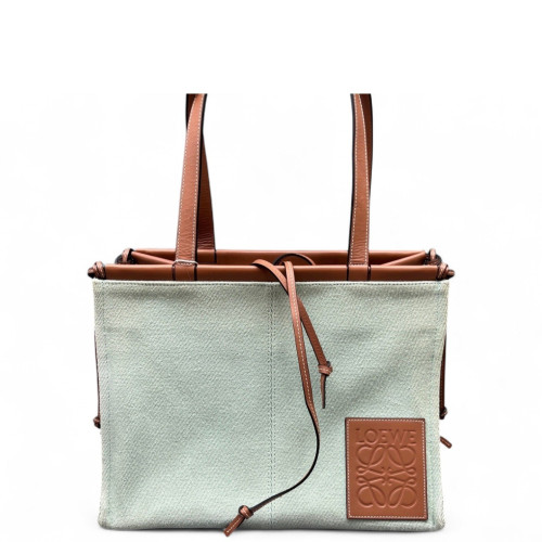 Loewe Small Cushion Tote Canvas Calfskin Beige Brown