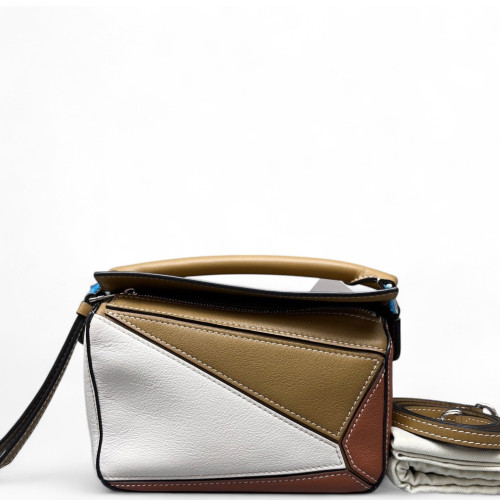Loewe Mini Puzzle Calfskin White Brown Tan
