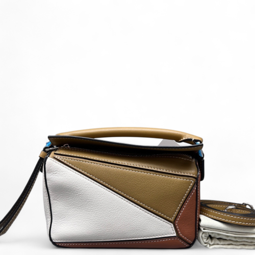 Loewe Mini Puzzle Calfskin White Brown Tan