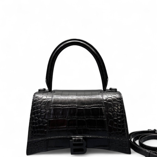 Balenciaga Hourglass Small Calfskin Crocodile Embossed Black
