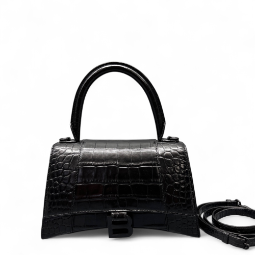Balenciaga Hourglass Small Calfskin Crocodile Embossed Black