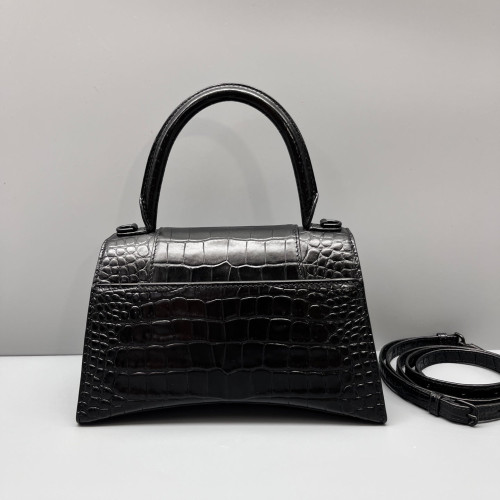 Balenciaga Hourglass Small Calfskin Crocodile Embossed Black