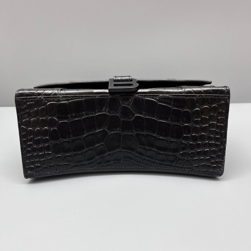 Balenciaga Hourglass Small Calfskin Crocodile Embossed Black