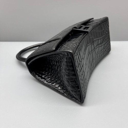 Balenciaga Hourglass Small Calfskin Crocodile Embossed Black
