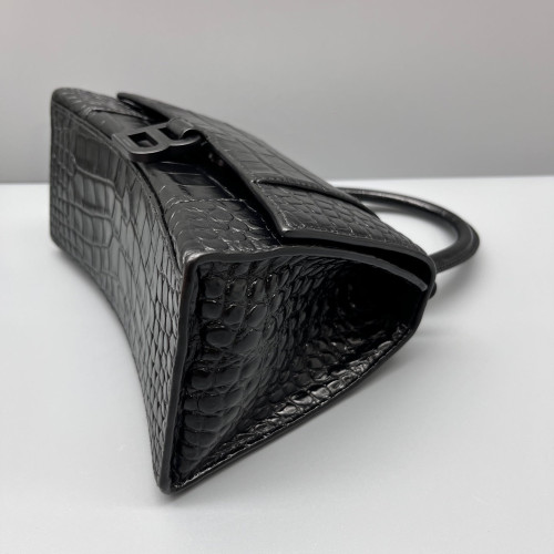 Balenciaga Hourglass Small Calfskin Crocodile Embossed Black