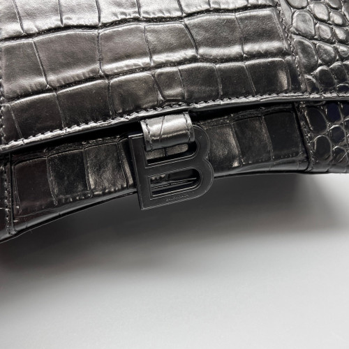 Balenciaga Hourglass Small Calfskin Crocodile Embossed Black