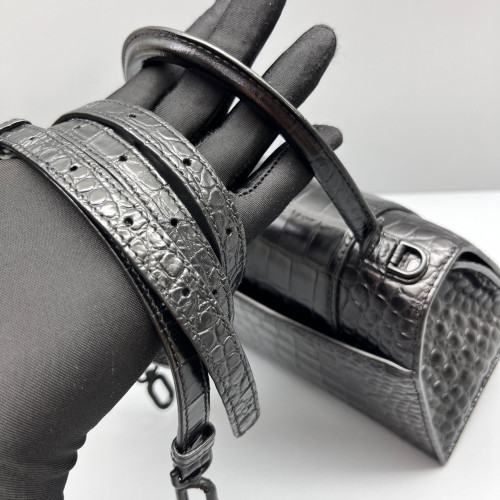Balenciaga Hourglass Small Calfskin Crocodile Embossed Black