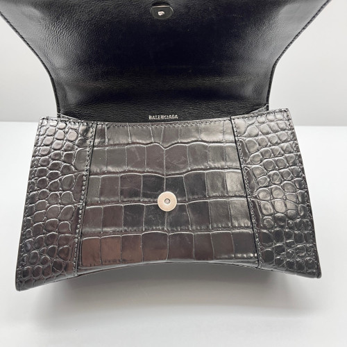 Balenciaga Hourglass Small Calfskin Crocodile Embossed Black