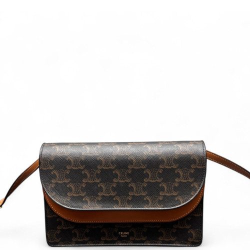 Celine Wallet On Strap Triomphe Brown Black