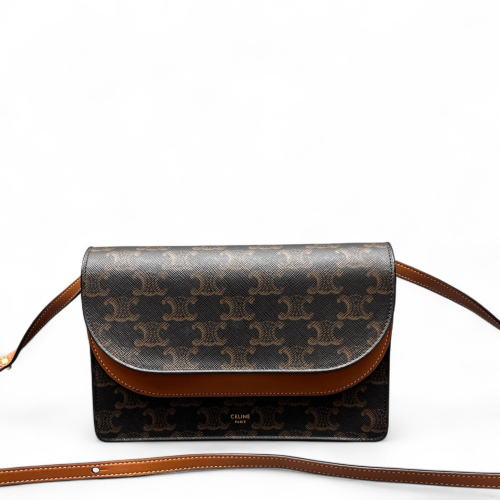 Celine Wallet On Strap Triomphe Brown Black