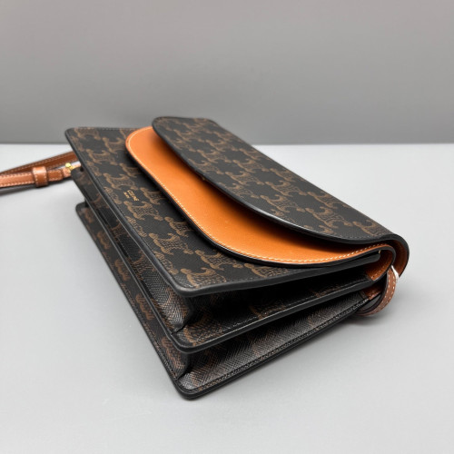 Celine Wallet On Strap Triomphe Brown Black